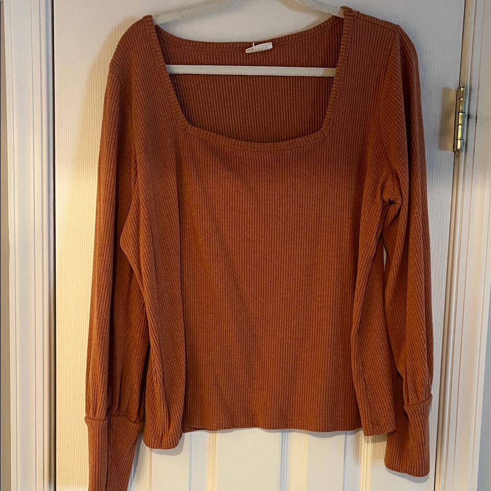 Rust Ribbed Long Sleeve Top